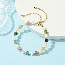 Турмалин Регулируемые браслеты-слайдеры из натурального турмалина и культивированного пресноводного жемчуга для женщин, куб и самородки, 10.24~10.43 дюйм (26~26.5 см)