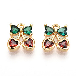 Разноцветный Латунные микро проложить кубического циркония прелести, бантом и сердца, реальный 18 k позолоченный, красочный, 9~10x8.5~9.5x2 мм, отверстие : 1.2 мм