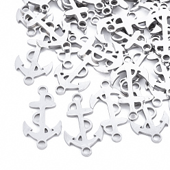 Stainless Steel Color Tarnish Resistant 201 Stainless Steel Links connectors, Laser Cut Links, Anchor, Stainless Steel Color, 20x11x1mm, Hole: 1.8mm