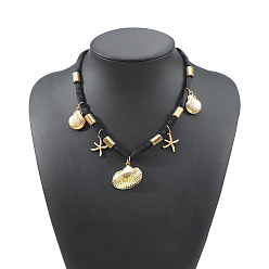 Shell Shape Ocean Alloy Sea Animals Pendant Black Cord Necklaces for Women, Golden, Shell Shape, 18.11 inch(46cm)