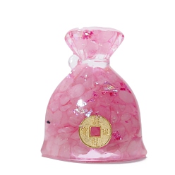 Розовый Кварц Статуэтки из смолы для кошелька, с натуральной крошкой розового кварца внутри статуй для украшения домашнего офиса, 43x30x52 мм