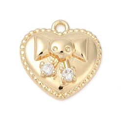 Настоящее золото 14K Латунные микро проложить кубического циркония подвески, без кадмия, без никеля и без свинца, сердце прелести, реальный 14 k позолоченный, 13.5x12.5x3.5 мм, отверстие : 1.2 мм