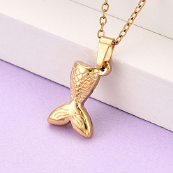 Настоящее золото 18K 304 подвесные из нержавеющей стали ожерелья, рыбий хвост, ионное покрытие (ip), реальный 18 k позолоченный, 17.72~18.11 дюйм (45~46 см)