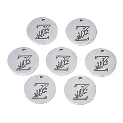 Letter Z Anlaufgeschützt 304 Charms aus Edelstahl, Laserschnitt, gestalteter Buchstabe eingraviert, Flachrund, Edelstahl Farbe, letter.z, 14x1 mm, Bohrung: 1.2 mm