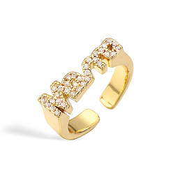 Золотой Кольца на палец из латуни с микропаве и прозрачными кубическими циркониями ко Дню матери, слово мама, золотые, 20 мм