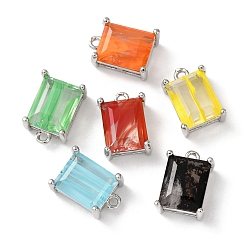 (52) Непрозрачная лаванда Латунь стекло амулеты, прямоугольные, граненые, платина, разноцветные, 13x9x6 мм, отверстие : 1.2 мм