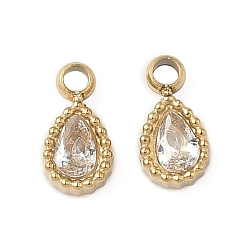 Настоящее золото 18K 304 прелести нержавеющей стали, со стразами, слеза, реальный 18 k позолоченный, 6.5x3.5x1.5 мм, отверстие : 1 мм