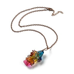 Colorful Quartz Crystal Pendant Necklaces, with Iron Chains, Bullet, Colorful, 18.31~18.50 inch(46.5~47cm)