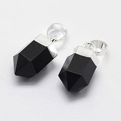 (946F)Морозный цвет внутри  Жонкиль / Непрозрачная зеленая подкладка Окрашенный натуральный черный агат (окрашенный и нагретый) остроконечные подвески, с латунной фурнитурой , долговечный, пуля, серебряные, 15x6~6.5 мм, отверстие : 3.5x6 мм