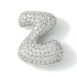 Letter Z Стойки обшивки латунь кубического циркония подвески, без кадмия и без свинца, долговечный, алфавит, Письмо Z, 22x18x9 мм, отверстие : 4x2 мм