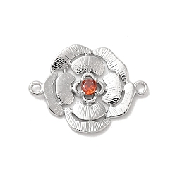 Оранжево-Красный Латунные подвески для стеклянных соединителей, цветок ссылки, без кадмия, без никеля и без свинца, Реальная платина, оранжево-красный, 17x22.5x3 мм, отверстие : 1.4 мм