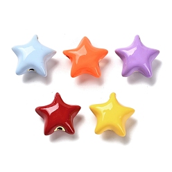 (52) Непрозрачная лаванда Звездные латунные эмалевые бусины, долговечный, без кадмия и без свинца, стойки покрытие, реальный 18 k позолоченный, разноцветные, 21x22x11.5 мм, отверстие : 3 мм