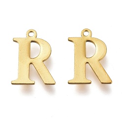 Letter R Vacuum Plating  304 Stainless Steel Charms, Laser Cut, Alphabet, Golden, Letter.R, 12x9x0.8mm, Hole: 1mm