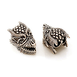 Античное Серебро Латуни европейского бисера, бусины с большим отверстием, голова дракона, античное серебро, 20.5x16.5 мм, отверстие : 5 мм