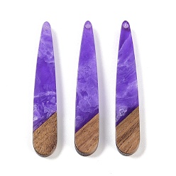 Сине-фиолетовый Подвески из смолы и дерева, слезинки, синий фиолетовый, 44x7.5x3.5 мм, отверстие : 1.2 мм