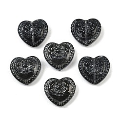 Черный Стеклянные бусины, сердце с цветочным узором из бусин, с блеском порошок, чёрные, 16x17.5x7.5 мм, отверстие : 1.2 мм