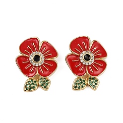 Настоящее золото 18K Латунные микро проложить кубического циркония подвески, без кадмия, без никеля и без свинца, цветок мака, с эмалью, реальный 18 k позолоченный, 22x17x6.5 мм, отверстие : 5.5x3 мм