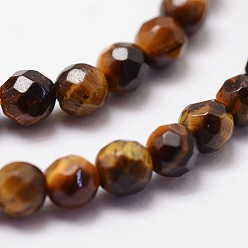 Tiger Eye Natural Tiger Eye Beads Strands, Grade AB, 128 Faceted, Round, 6mm, Hole: 1.2mm, 63pcs/strand, 15.7 inch