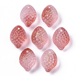 Red Transparent Spray Painted Glass Charms, with Golden Foil, Textured, Lemon, Red, 14x10x9mm, Hole: 1mm