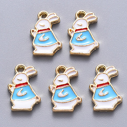 Light Sky Blue Alloy Enamel Charms, Rabbit, Light Gold, Light Sky Blue, 14x9x2mm, Hole: 1.5mm