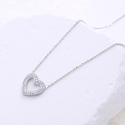 Нержавеющая Сталь Цвет Минималистичные ожерелья из нержавеющей стали с подвеской в виде сердца и кристаллами из горного хрусталя для женщин, цвет нержавеющей стали