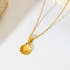 Flower 201 Stainless Steel Pendant Necklaces, Golden, Flower, 15.75 inch(40cm), Pendant: 12mm