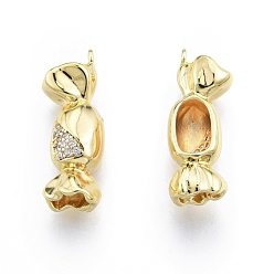 Real 18K Gold Plated Brass Micro Pave Clear Cubic Zirconia Pendants, Candy, Real 18K Gold Plated, 22x8x6mm, Hole: 1.2mm