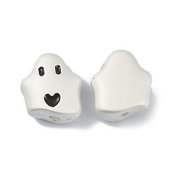 Black Alloy Enamel Beads, Matte Silver Color, Ghost, Black, 10x9x4.5mm, Hole: 1.4mm