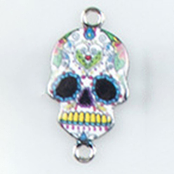 Colorful Cinco de Mayo Alloy Enamel Connector Charms, Sugar Skull Links, Platinum, Colorful, 26x14mm