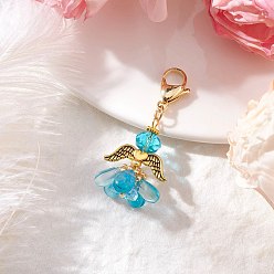 Небесно-голубой Украшения из стеклянного ангела, Сплав с застежкой омар коготь, голубой, 43.5 мм