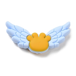 Light Sky Blue Wing Food Grade Eco-Friendly Silicone Focal Beads, Light Sky Blue, 18x37x7.5mm, Hole: 2.2mm