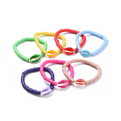 (52) Непрозрачная лаванда Стрейч браслеты, с бисером хэйси из полимерной глины и бусинками из ракушек, разноцветные, 2 дюйм (5.2 см)