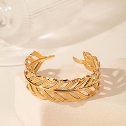 Золотой 304 женские браслеты-манжеты из нержавеющей стали, лист, золотые, внутренний диаметр: 2x2-1/8 дюйм (5x5.5 см)