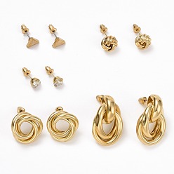 Golden Ring & Triangle & Knot Rhinestone Stud Earrings, Interlock Rings Drop Earrings for Women, Golden, 7~29.5x7~17mm, Pin: 0.8mm, 5 pairs/set