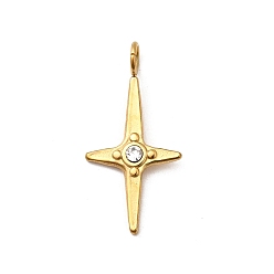 Настоящее золото 18K 304 из нержавеющей стали горный хрусталь подвески, звезда, ионное покрытие (ip), реальный 18 k позолоченный, 27.5x13.5x5 мм, отверстие : 3.2 мм