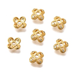 Настоящее золото 24K Колпачки для бусин из прозрачного кубического циркония из латуни, цветок, без кадмия и без свинца, стойки покрытие, долговечный, реальный 24 k позолоченный, 9.5x9.5x2.8 мм, отверстие : 2 мм