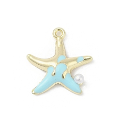 Светло-Голубой Подвески из эмали и сплава, с abs имитационными жемчужными бусинами , стойки покрытие, без кадмия, без никеля и без свинца, очарование морской звезды, золотые, Небесно-голубой, 17x16x3.5 мм, отверстие : 1.2 мм