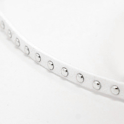 White Silver Aluminum Studded Faux Suede Cord, Faux Suede Lace, White, 5x2mm, about 20yards/roll