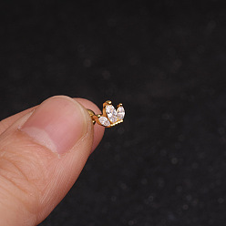 Crown Серьги-гвоздики из латуни с микропаве из прозрачного кубического циркония для женщин, с пинами из нержавеющей стали , золотые, корона, 6 мм, штифты : 1.2 мм