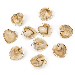 Золотой 10 шт. Подвески из натуральных ракушек, подвески в форме сердца с алюминиевой фурнитурой, золотые, 33 мм