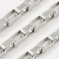 Stainless Steel Color Tarnish Resistant 304 Stainless Steel Venetian Chains, Box Chain, Unwelded, Rectangle, Stainless Steel Color, 4.5x4.5mm