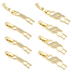 Настоящее золото 18K 8 шт. 2 стили стойка покрытие латунь микропаве прозрачный кубический цирконий застежки для часового ремешка, без кадмия и без свинца, долговечный, реальный 18 k позолоченный, 33~34x5.5~8x4 мм, отверстие : 3x3 мм