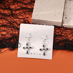 Cross Boucles d'oreilles pendantes en alliage avec clous en fil de verre faits à la main, platine, croix, 35x15mm