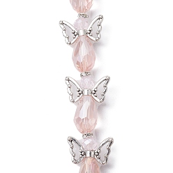 Pink Ангел фея форма гальванические стеклянные бусины нити, с бусинами-крыльями из сплава в тибетском стиле, розовые, 26~28x18~26x10 мм, отверстие : 0.8 мм, около 4 шт / нитка, 3.858~4.09'' (9.8~10.4 см)