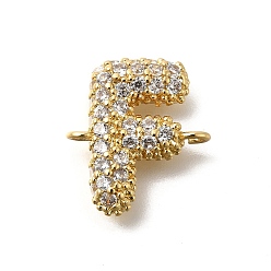 Letter F Латунные микро-паве кубические цирконии буквы ссылки, для изготовления именных ожерелий, долговечный, без кадмия и без свинца, Буква F, 15x13x4 мм, отверстие : 1.6 мм