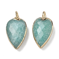 Amazonite Natural Amazonite Pendants, with Golden Plated Brass Edge Loops, Faceted, Heart Charms, 23~23.5x12~12.5x5.5mm, Hole: 3mm