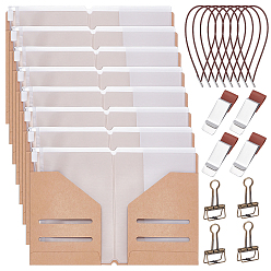 Mixed Color 4Pcs Stainless Steel Pen Clips, 4Pcs Steel Paper Clips, 8Pcs Rectangle PVC File Pockets, 8Pcs Kraft Paper Card Holder, 8Pcs Nylon Elastic Straps, Mixed Color, 185x130x1mm