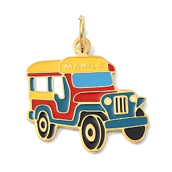 Vehicle 304 нержавеющей стальной эмали подвески, золотые, красочный, очарование джипни, 24x24x1 мм, отверстие : 5 мм
