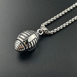 Античное Серебро Американский футбол в стиле винтажного панка 304 ожерелья с подвесками из нержавеющей стали, античное серебро