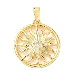 Настоящее золото 18K Латунные микро проложить кубического циркония подвески, солнечные чары, реальный 18 k позолоченный, 20x18x3 мм, отверстие : 5x2.8 мм